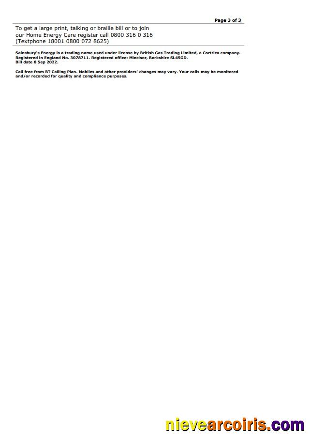 United Kingdom Sainsbury’s Energy British Gas bill, 3 pages 3